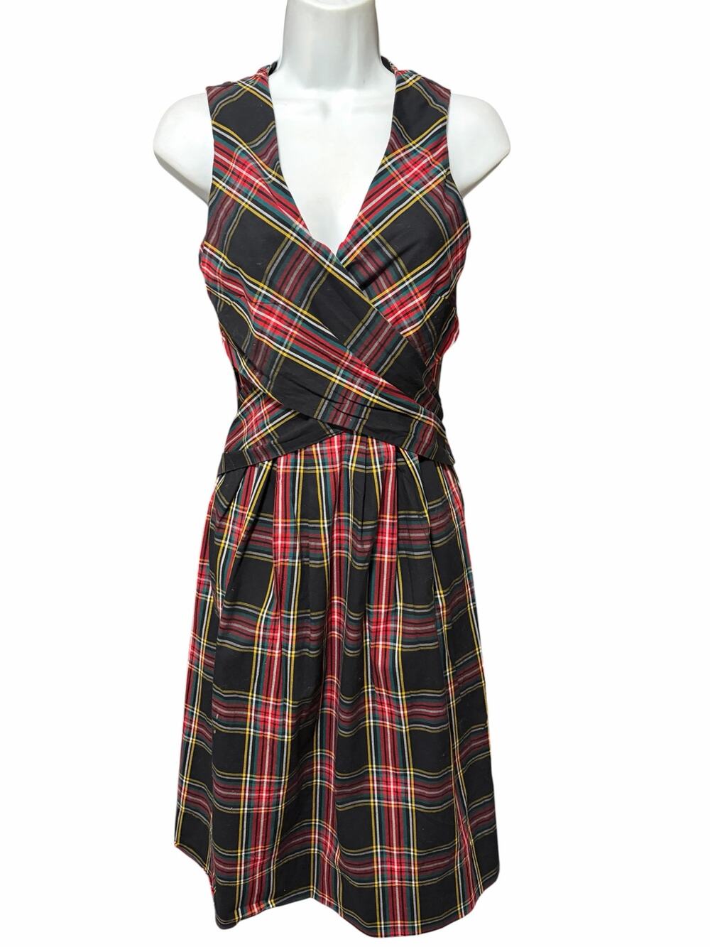 J.Crew Tartan Plaid Dress Size 2 Wrap Tie Waist Fit Flare Holiday Preppy